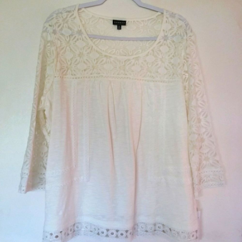 Hannah Ivory Lace Yoke Long Sleeve Top